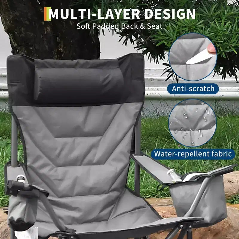 Oversized Folding Camping Chair, Outdoor Padded Portable Chair with Cup Holder, 450 LBS Capacity