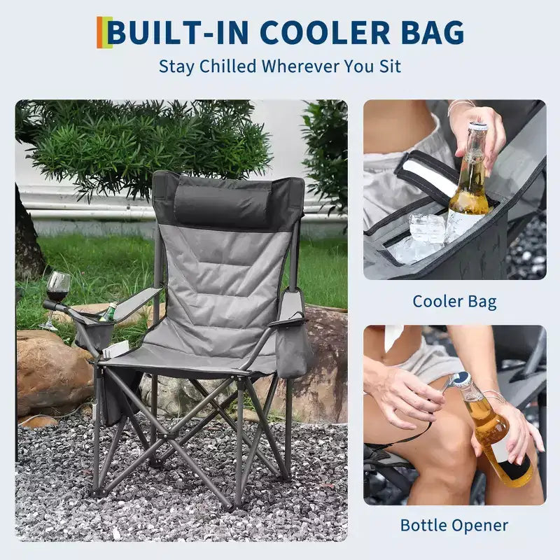 Oversized Folding Camping Chair, Outdoor Padded Portable Chair with Cup Holder, 450 LBS Capacity
