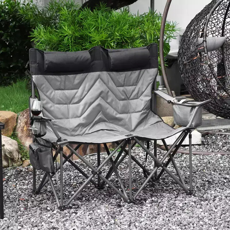 Oversized Folding Camping Chair, Outdoor Padded Portable Chair with Cup Holder, 450 LBS Capacity
