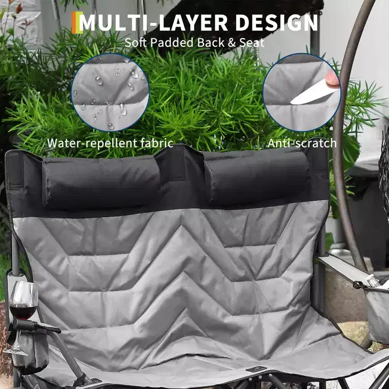 Oversized Folding Camping Chair, Outdoor Padded Portable Chair with Cup Holder, 450 LBS Capacity