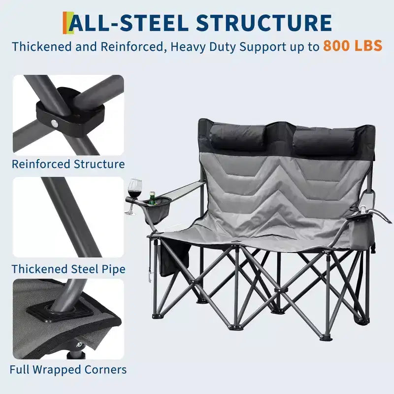 Oversized Folding Camping Chair, Outdoor Padded Portable Chair with Cup Holder, 450 LBS Capacity