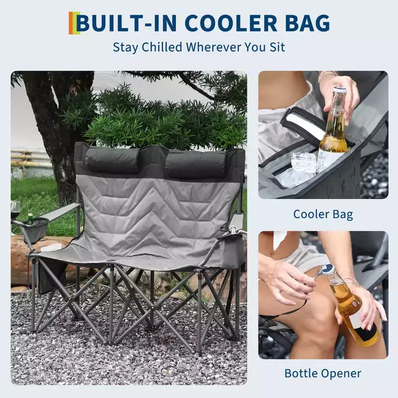 Oversized Folding Camping Chair, Outdoor Padded Portable Chair with Cup Holder, 450 LBS Capacity