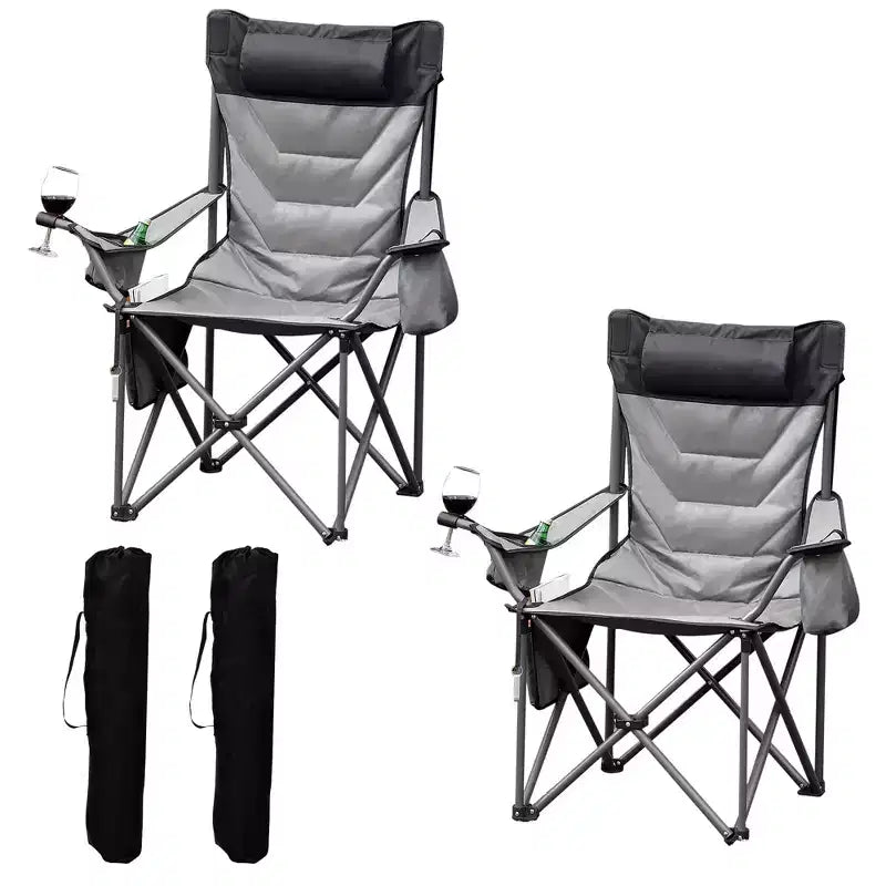 Oversized Folding Camping Chair, Outdoor Padded Portable Chair with Cup Holder, 450 LBS Capacity
