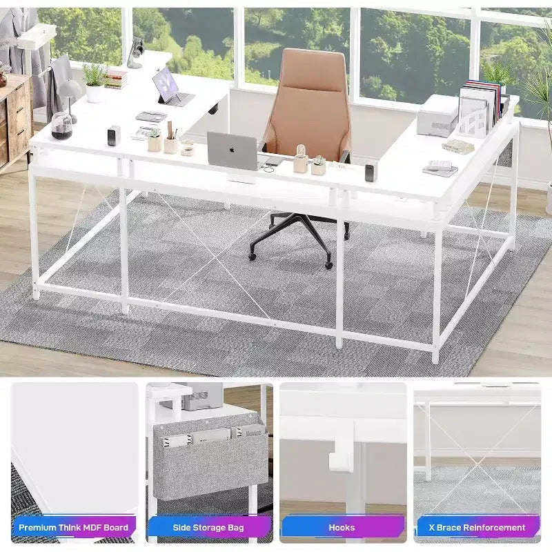 78.8in U-Shaped Corner Computer Desk for Gaming, Reversible L-Shaped Office Desk with Power Outlets, LED Lights, Monitor Stand & Storage Shelves