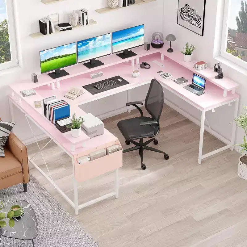 78.8in U-Shaped Corner Computer Desk for Gaming, Reversible L-Shaped Office Desk with Power Outlets, LED Lights, Monitor Stand & Storage Shelves
