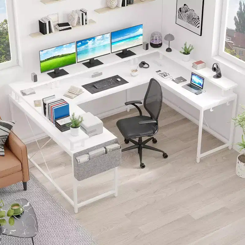 78.8in U-Shaped Corner Computer Desk for Gaming, Reversible L-Shaped Office Desk with Power Outlets, LED Lights, Monitor Stand & Storage Shelves