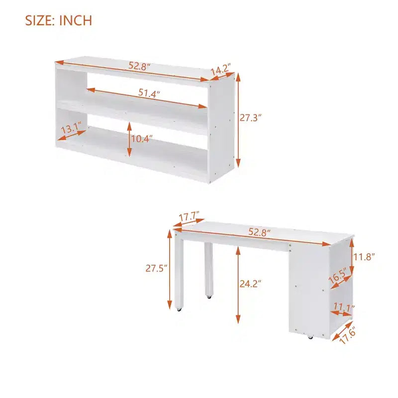 Full Size Loft Bed with Retractable Writing Desk and 3 Drawers, Wooden Loft Bed with Storage Stairs and Shelves