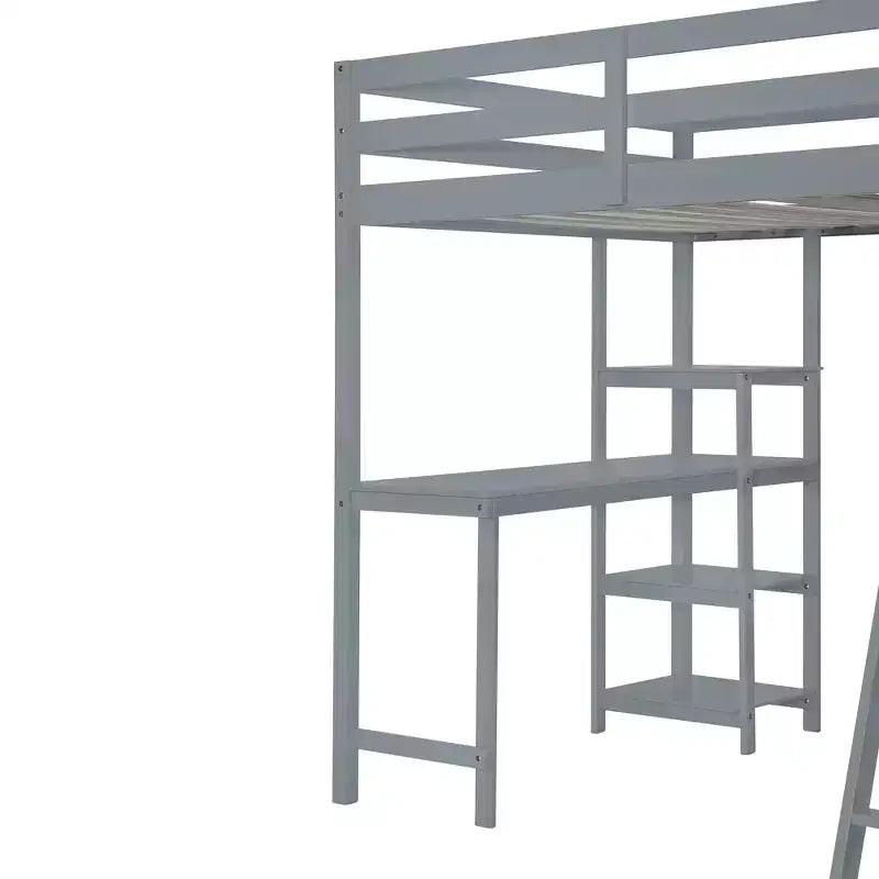 Full Size Loft Bed with Wardrobe and Desk for Kids, Wood High Full Loft Bed Frame with Storage Shelves