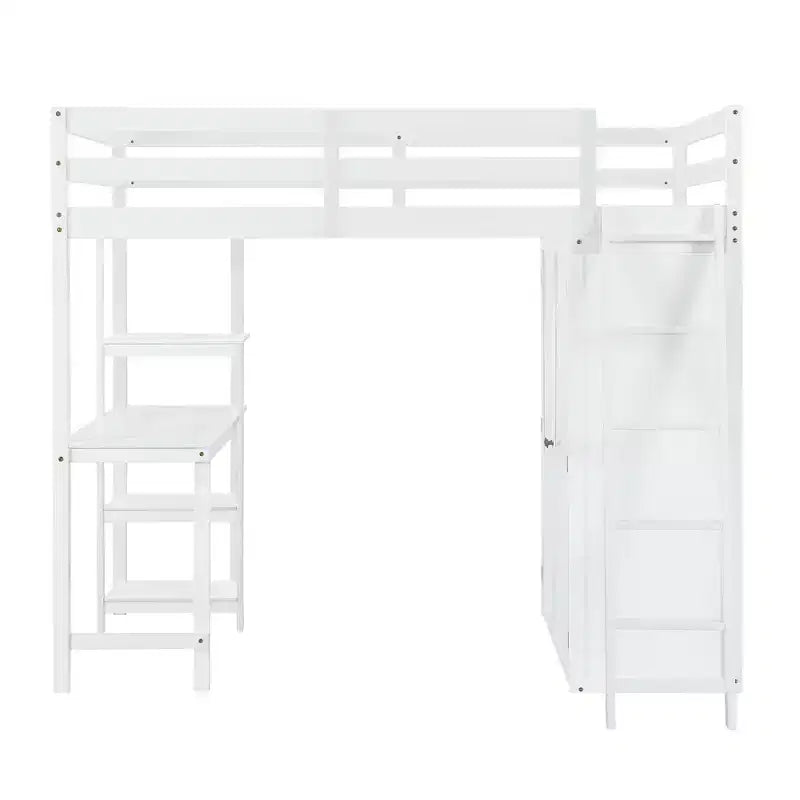 Full Size Loft Bed with Wardrobe and Desk for Kids, Wood High Full Loft Bed Frame with Storage Shelves