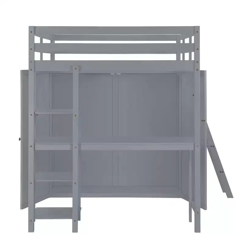 Full Size Loft Bed with Wardrobe and Desk for Kids, Wood High Full Loft Bed Frame with Storage Shelves