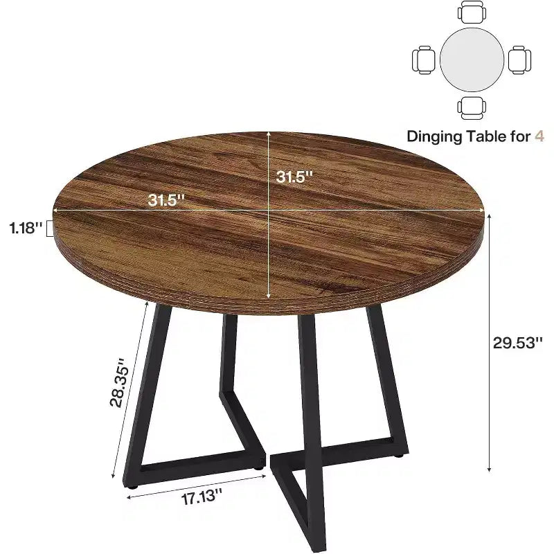Lantine Round Dining Table for 2, 31.5 Industrial Dinner Table with Metal Base, Kitchen Table for Dining Room, Apartment