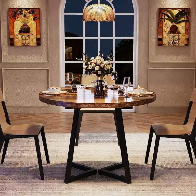 Lantine Round Dining Table for 2, 31.5 Industrial Dinner Table with Metal Base, Kitchen Table for Dining Room, Apartment