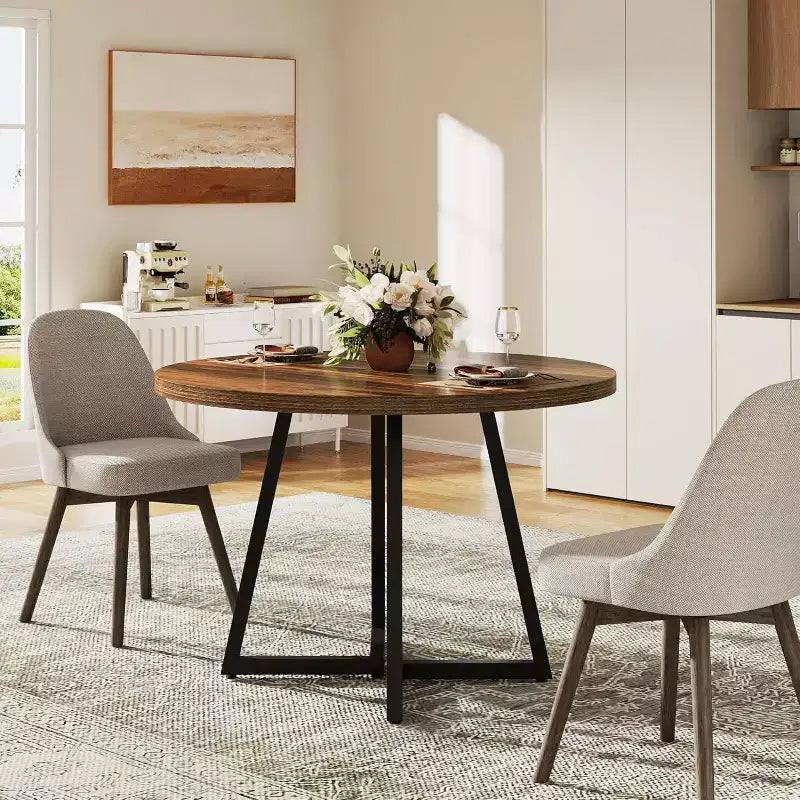 Lantine Round Dining Table for 2, 31.5 Industrial Dinner Table with Metal Base, Kitchen Table for Dining Room, Apartment