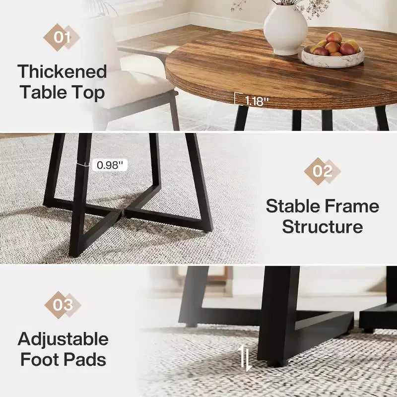 Lantine Round Dining Table for 2, 31.5 Industrial Dinner Table with Metal Base, Kitchen Table for Dining Room, Apartment