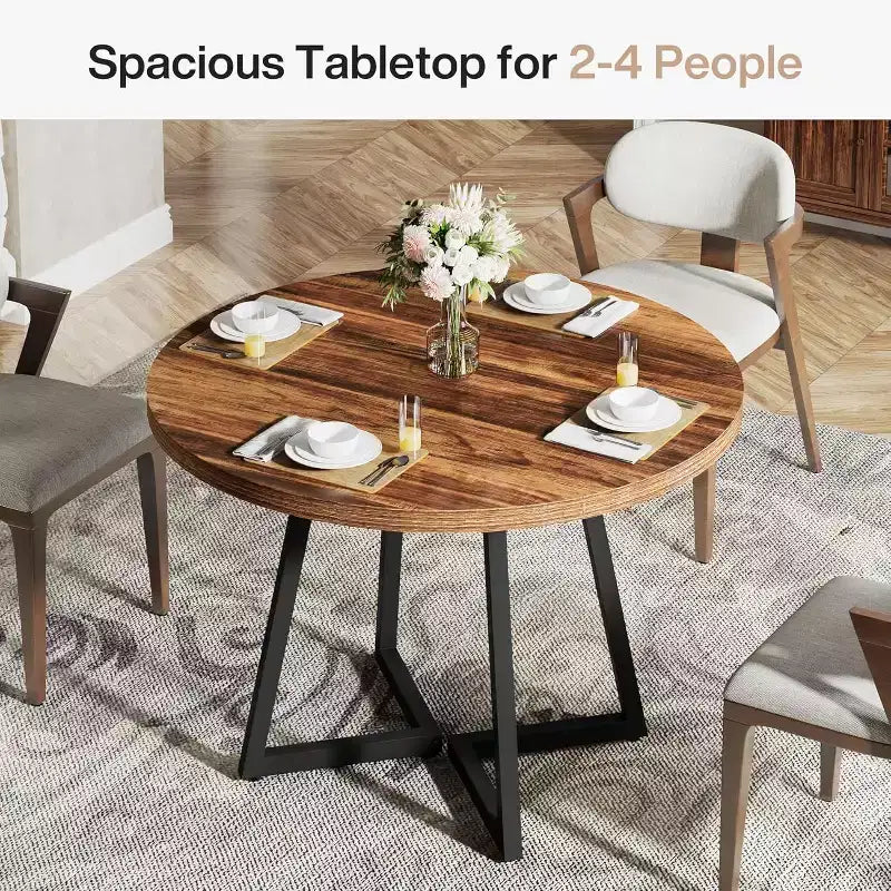 Lantine Round Dining Table for 2, 31.5 Industrial Dinner Table with Metal Base, Kitchen Table for Dining Room, Apartment