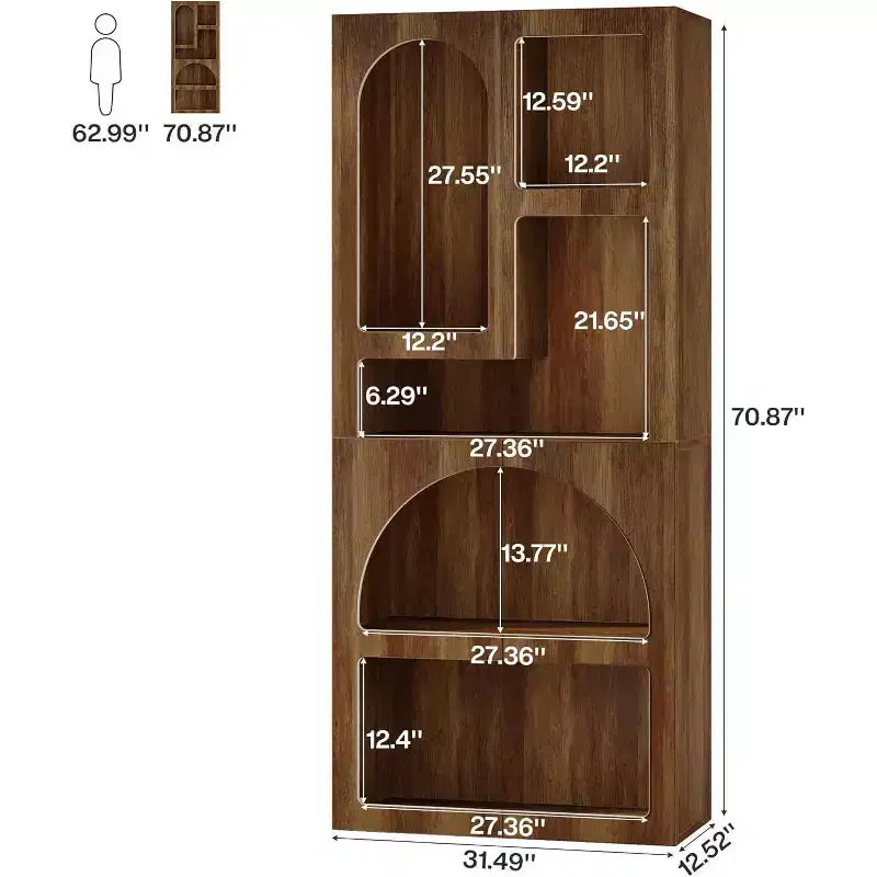Lantine Modern 70.87 Geometric Bookshelf, Arched Bookcase with 5 Storage Shelves, Open Art Decor Display Shelf for Living Room, Bedroom
