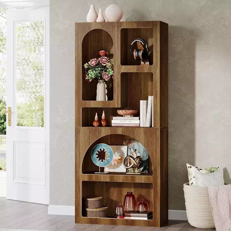 Lantine Modern 70.87 Geometric Bookshelf, Arched Bookcase with 5 Storage Shelves, Open Art Decor Display Shelf for Living Room, Bedroom