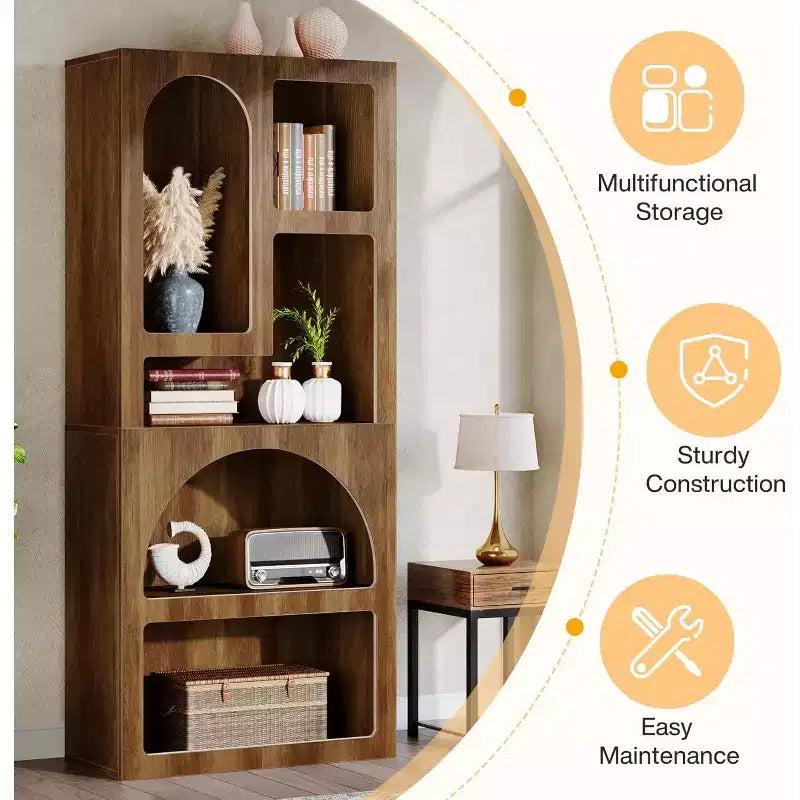 Lantine Modern 70.87 Geometric Bookshelf, Arched Bookcase with 5 Storage Shelves, Open Art Decor Display Shelf for Living Room, Bedroom