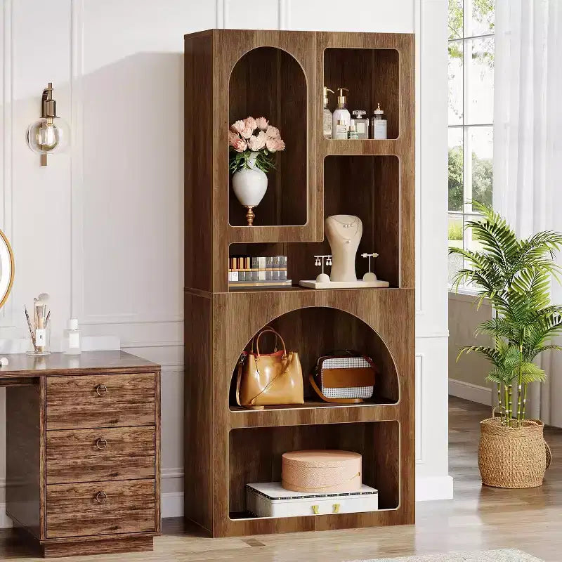 Lantine Modern 70.87 Geometric Bookshelf, Arched Bookcase with 5 Storage Shelves, Open Art Decor Display Shelf for Living Room, Bedroom