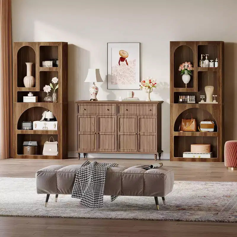 Lantine Modern 70.87 Geometric Bookshelf, Arched Bookcase with 5 Storage Shelves, Open Art Decor Display Shelf for Living Room, Bedroom