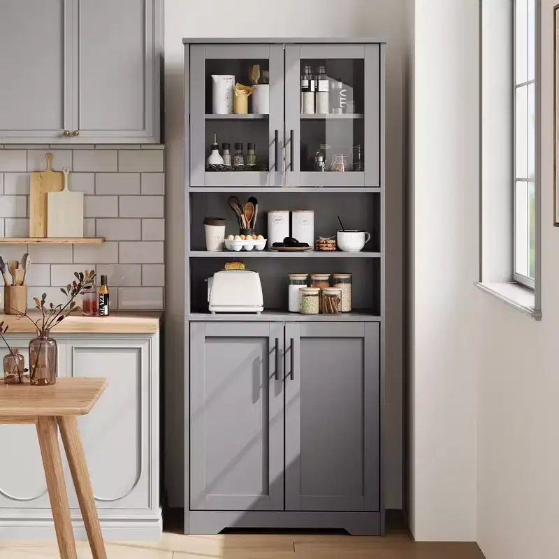 Coolmee 67 inch Tall Storage Cabinet, Bathroom Cabinet with 4 Doors and Adjustable Shelves, Kitchen Pantry Cabinets, Cupboard for Living Dining