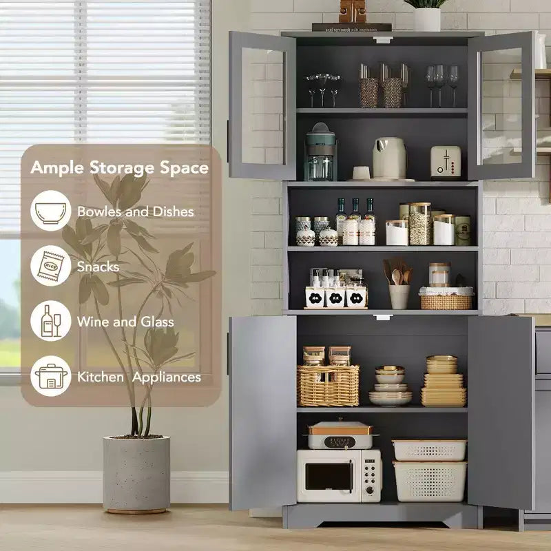 Coolmee 67 inch Tall Storage Cabinet, Bathroom Cabinet with 4 Doors and Adjustable Shelves, Kitchen Pantry Cabinets, Cupboard for Living Dining