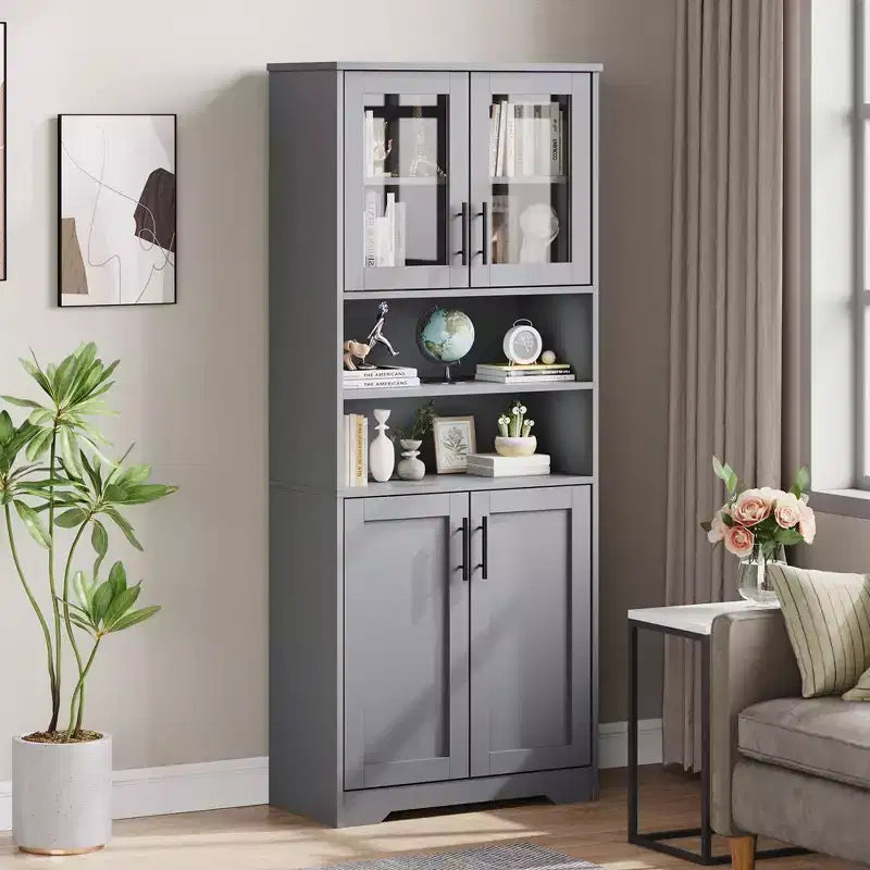 Coolmee 67 inch Tall Storage Cabinet, Bathroom Cabinet with 4 Doors and Adjustable Shelves, Kitchen Pantry Cabinets, Cupboard for Living Dining