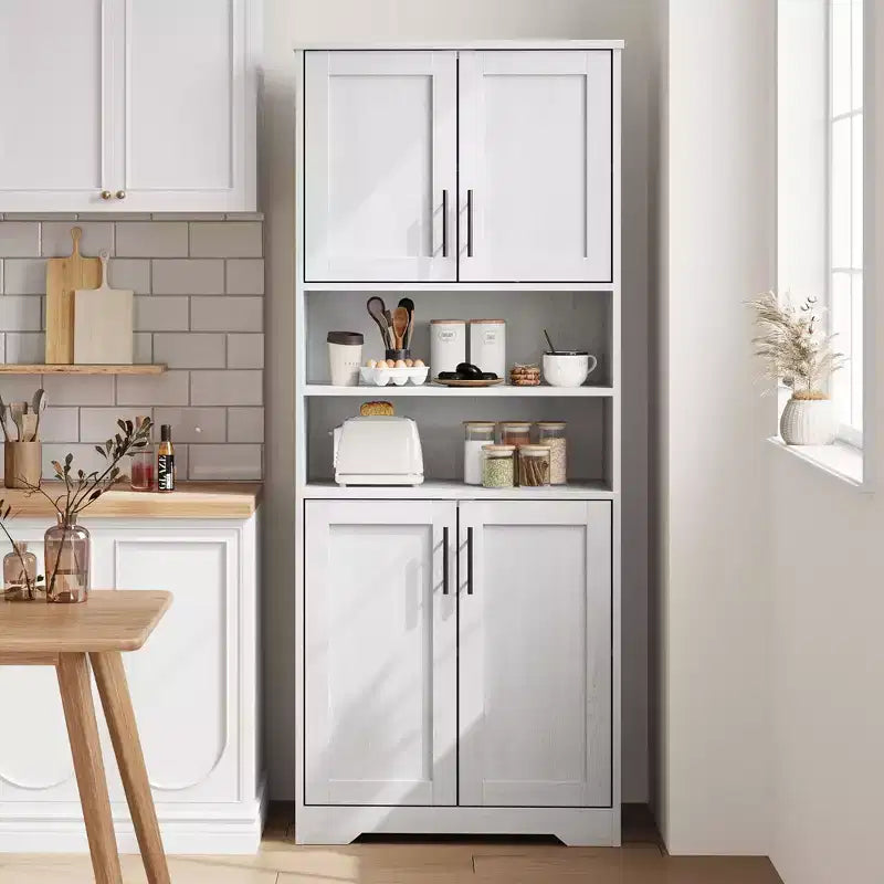 Coolmee 67 inch Tall Storage Cabinet, Bathroom Cabinet with 4 Doors and Adjustable Shelves, Kitchen Pantry Cabinets, Cupboard for Living Dining