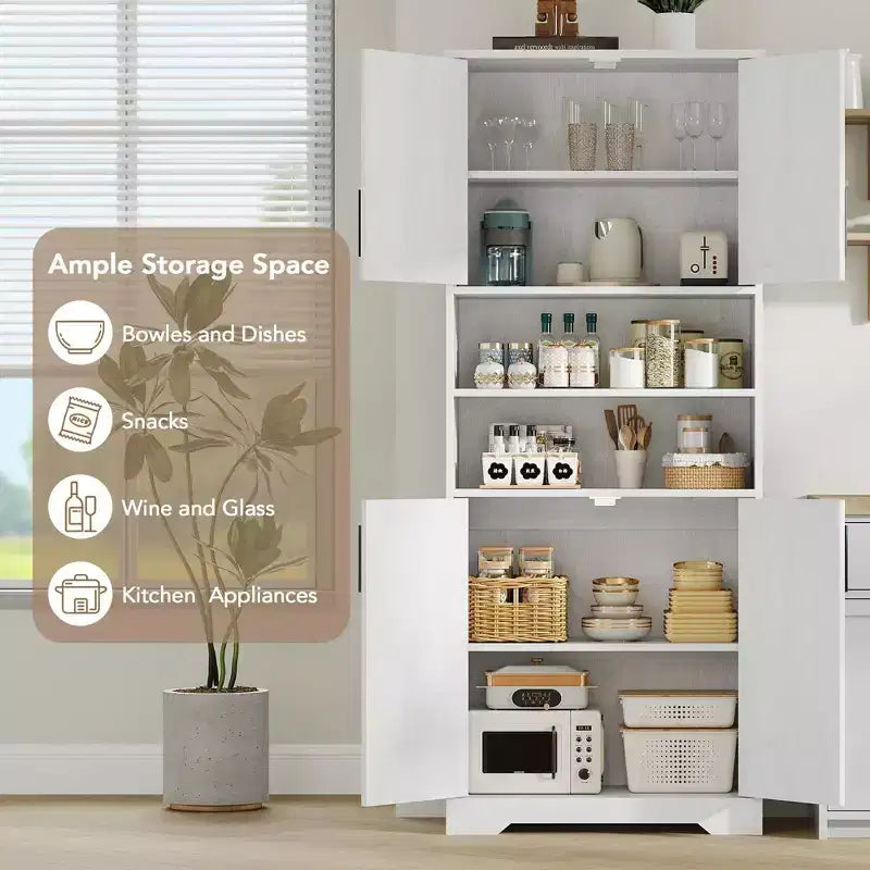 Coolmee 67 inch Tall Storage Cabinet, Bathroom Cabinet with 4 Doors and Adjustable Shelves, Kitchen Pantry Cabinets, Cupboard for Living Dining