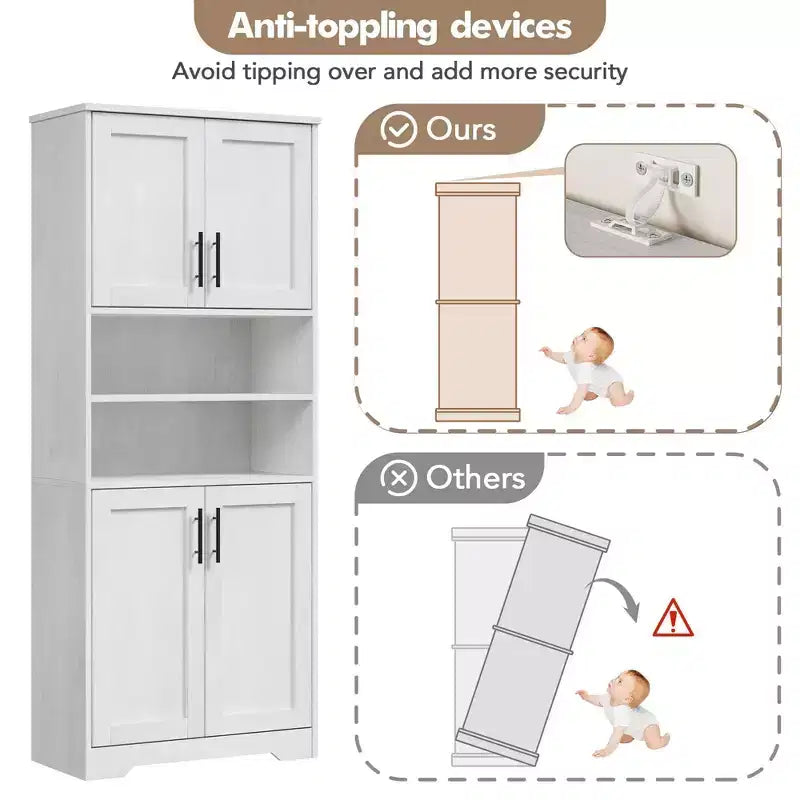 Coolmee 67 inch Tall Storage Cabinet, Bathroom Cabinet with 4 Doors and Adjustable Shelves, Kitchen Pantry Cabinets, Cupboard for Living Dining