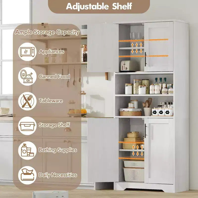 Coolmee 67 inch Tall Storage Cabinet, Bathroom Cabinet with 4 Doors and Adjustable Shelves, Kitchen Pantry Cabinets, Cupboard for Living Dining