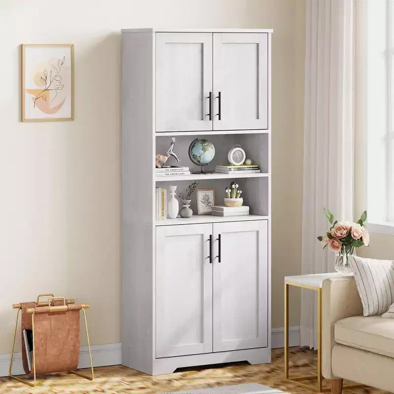 Coolmee 67 inch Tall Storage Cabinet, Bathroom Cabinet with 4 Doors and Adjustable Shelves, Kitchen Pantry Cabinets, Cupboard for Living Dining