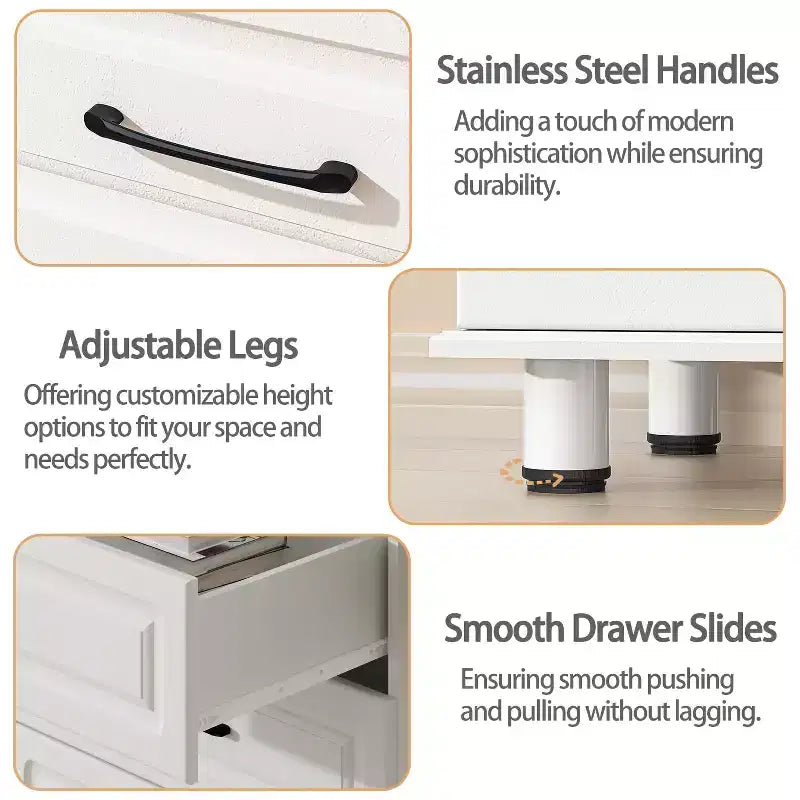 Sandinrayli White Dresser for Bedroom, 6 Drawer Dresser Wide Modern Nightstand Closet Wood Dressers with Steel Handles, White
