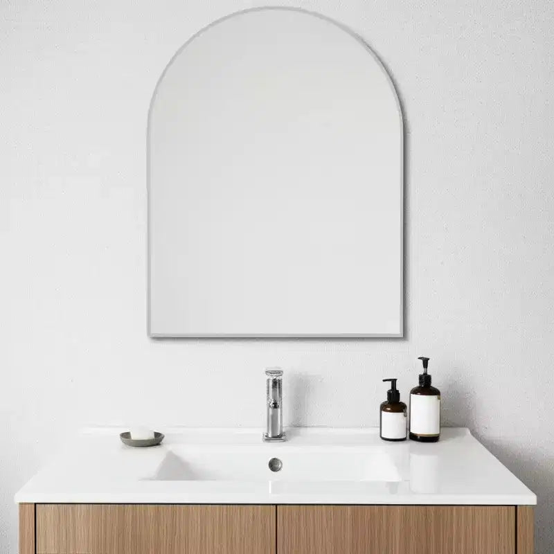 HomeRoots 39 Silver Arch Metal Framed Bathroom Vanity Mirror