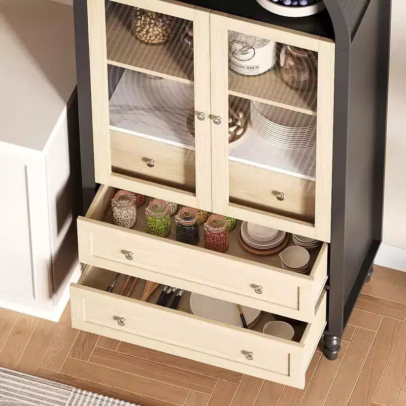 Kitchen Pantry Cabinet, Arched Bookshelf Bookcase China Pantry Storage Cabinet with Drawers Doors, 70Tall Food Pantry for Living Room, Dining Room
