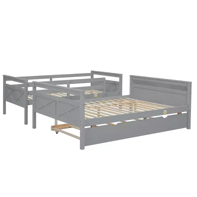 Twin over Full Bunk Beds with Trundle, Solid Wood Bunk Bed Frame with for Kids Teens Adults, Can be Convertible to 2 Beds