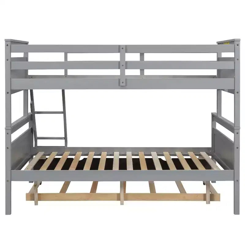 Twin over Full Bunk Beds with Trundle, Solid Wood Bunk Bed Frame with for Kids Teens Adults, Can be Convertible to 2 Beds