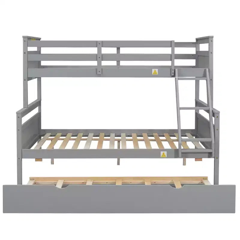 Twin over Full Bunk Beds with Trundle, Solid Wood Bunk Bed Frame with for Kids Teens Adults, Can be Convertible to 2 Beds