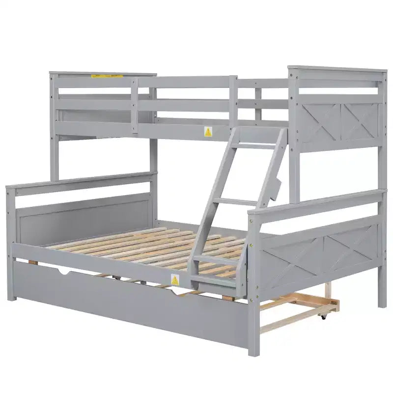 Twin over Full Bunk Beds with Trundle, Solid Wood Bunk Bed Frame with for Kids Teens Adults, Can be Convertible to 2 Beds