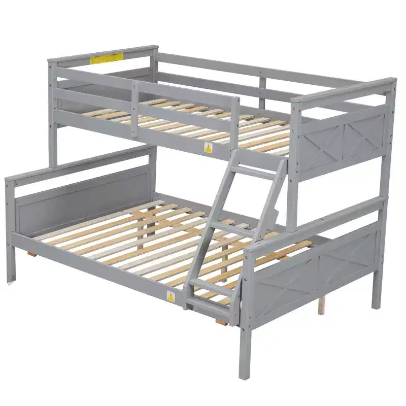 Twin over Full Bunk Beds with Trundle, Solid Wood Bunk Bed Frame with for Kids Teens Adults, Can be Convertible to 2 Beds