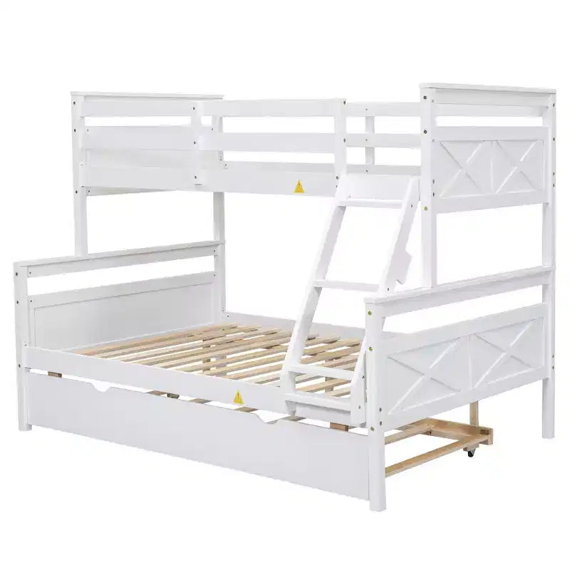 Twin over Full Bunk Beds with Trundle, Solid Wood Bunk Bed Frame with for Kids Teens Adults, Can be Convertible to 2 Beds
