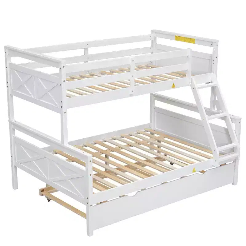 Twin over Full Bunk Beds with Trundle, Solid Wood Bunk Bed Frame with for Kids Teens Adults, Can be Convertible to 2 Beds