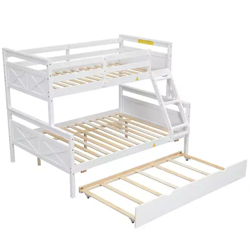 Twin over Full Bunk Beds with Trundle, Solid Wood Bunk Bed Frame with for Kids Teens Adults, Can be Convertible to 2 Beds