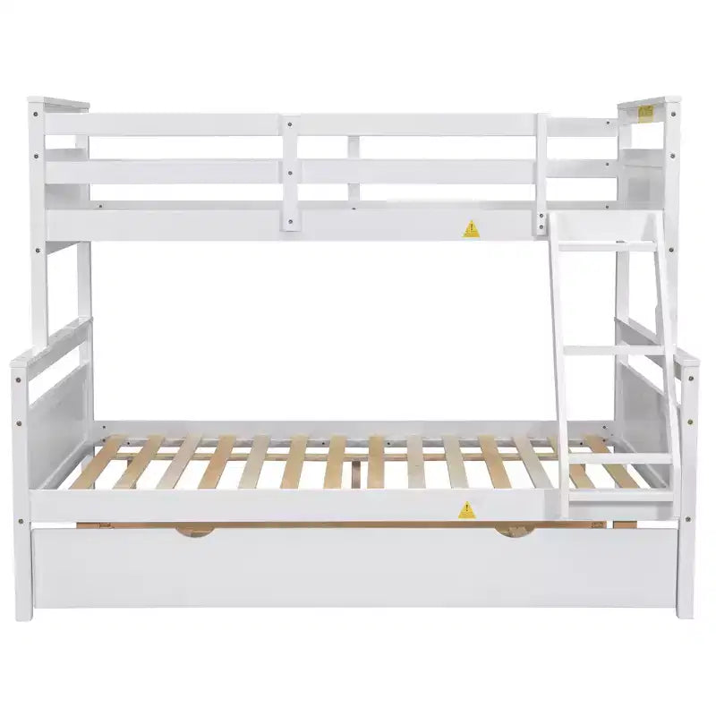 Twin over Full Bunk Beds with Trundle, Solid Wood Bunk Bed Frame with for Kids Teens Adults, Can be Convertible to 2 Beds