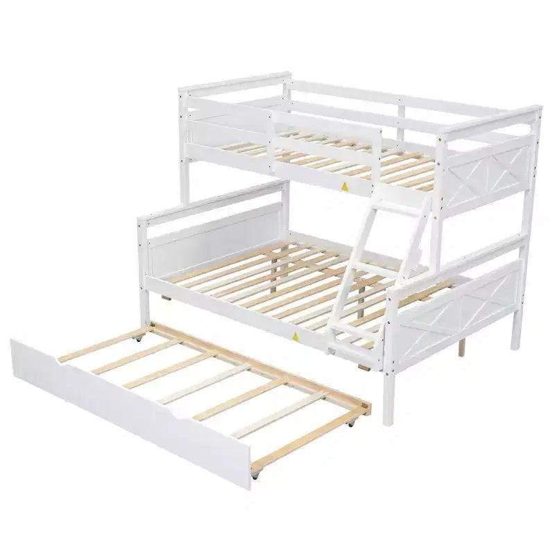 Twin over Full Bunk Beds with Trundle, Solid Wood Bunk Bed Frame with for Kids Teens Adults, Can be Convertible to 2 Beds