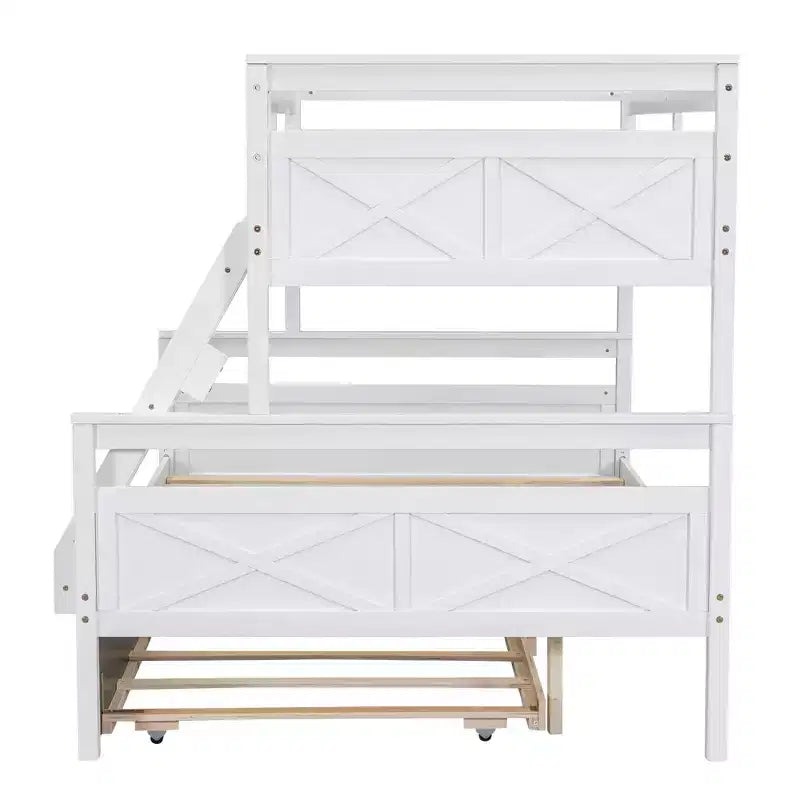 Twin over Full Bunk Beds with Trundle, Solid Wood Bunk Bed Frame with for Kids Teens Adults, Can be Convertible to 2 Beds