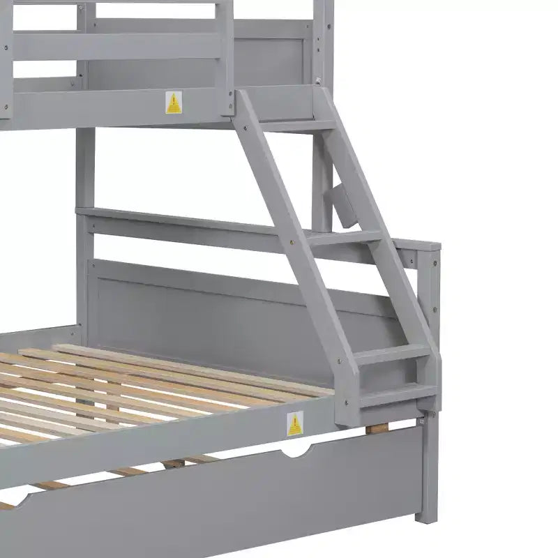 Twin over Full Bunk Beds with Trundle, Solid Wood Bunk Bed Frame with for Kids Teens Adults, Can be Convertible to 2 Beds
