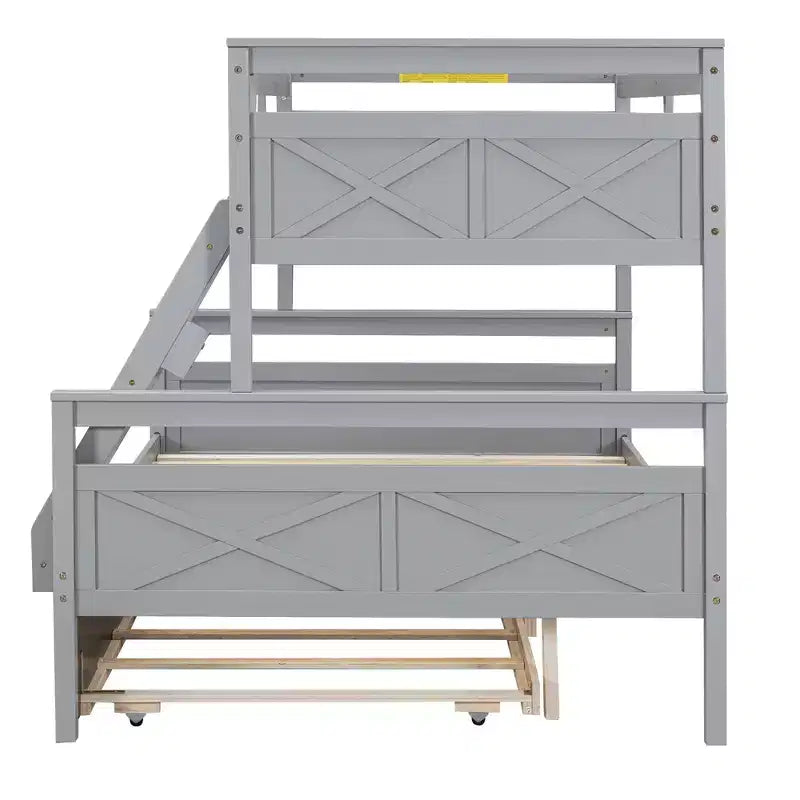 Twin over Full Bunk Beds with Trundle, Solid Wood Bunk Bed Frame with for Kids Teens Adults, Can be Convertible to 2 Beds
