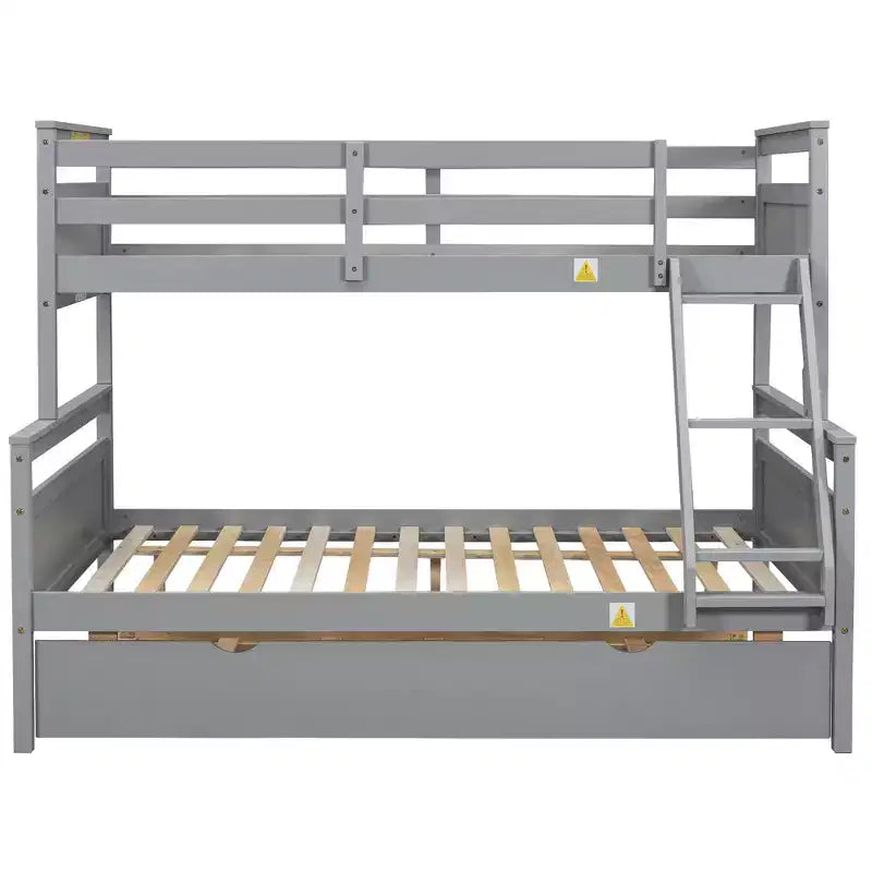 Twin over Full Bunk Beds with Trundle, Solid Wood Bunk Bed Frame with for Kids Teens Adults, Can be Convertible to 2 Beds