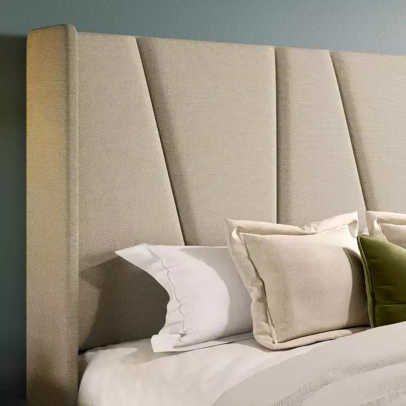 Platform Bed Frame with Geometric Wingback Headboard, Modern Upholstered Bed with Wooden Slats Support, No Box Spring Needed, Easy Assembly